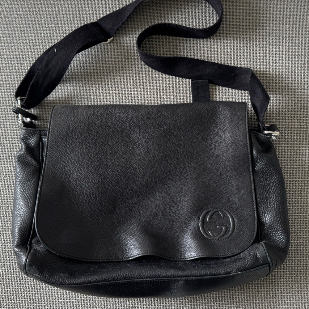 Gucci black calf leather diaper bag